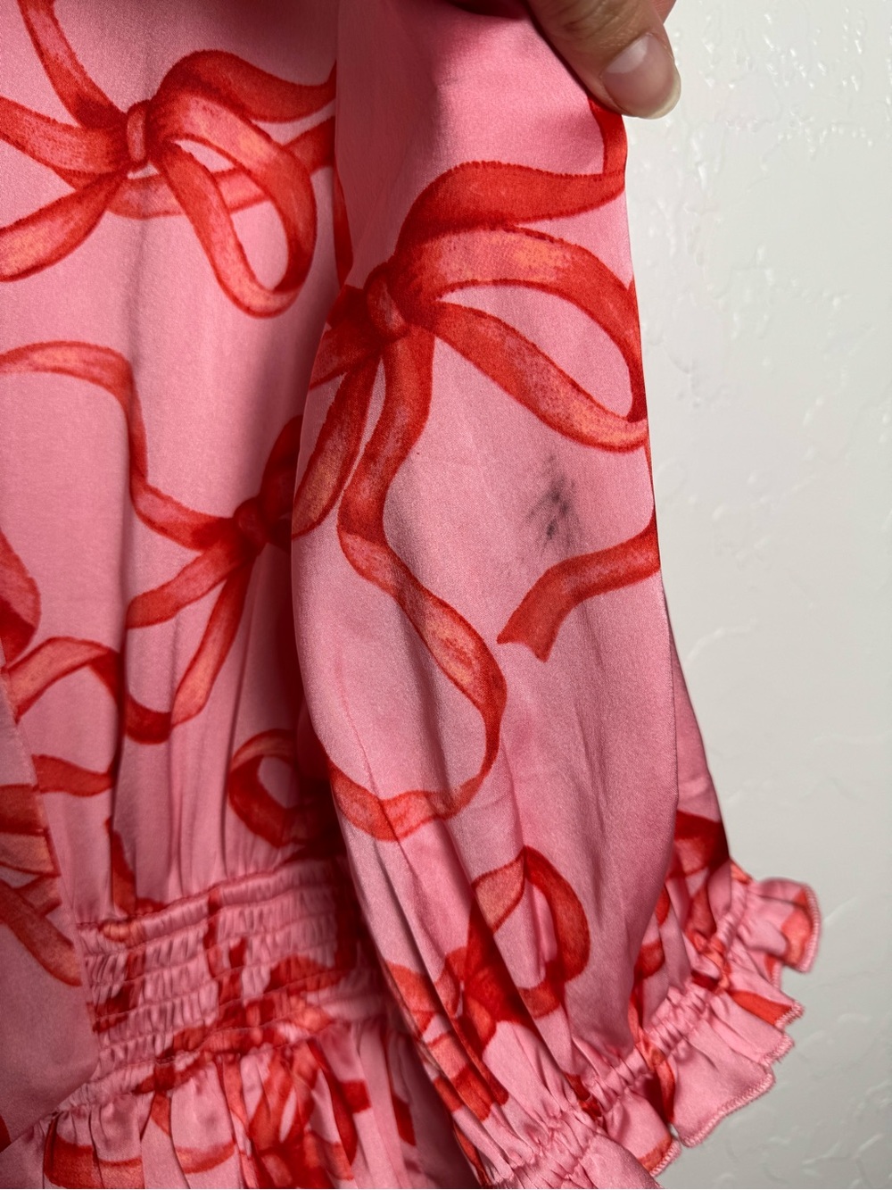 Ivy City Co Pink and Red Ribbon and Bow Print Ruffle Tiered Maxi Dress - Picture 14 of 14